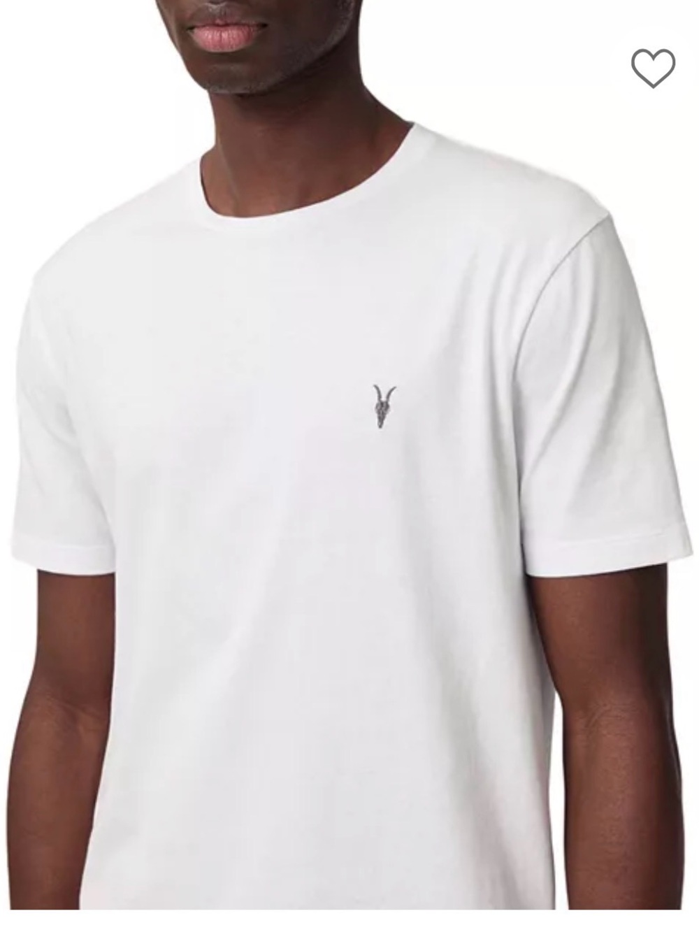 AllSaints White Crew Neck T-Shirt with Contrast Embroidered Logo